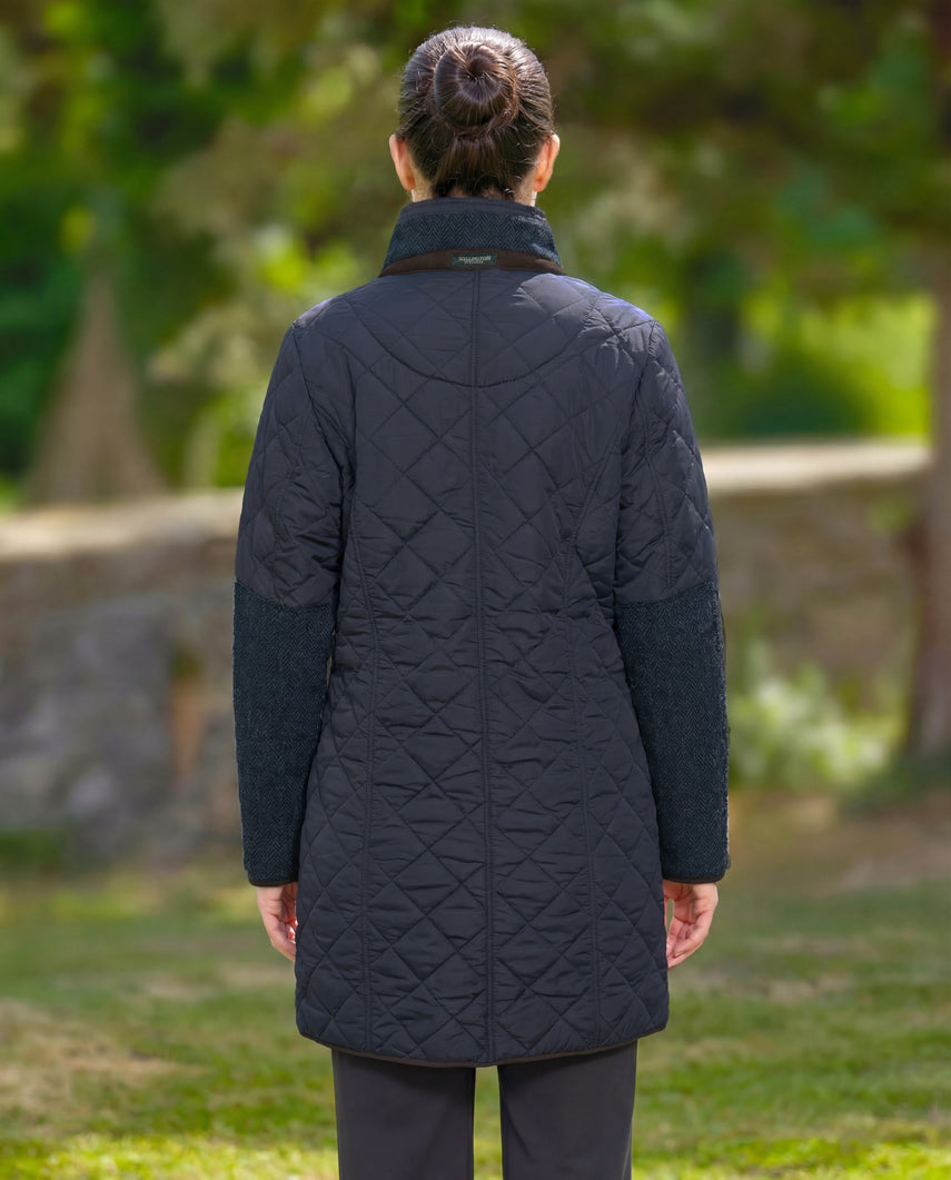 Steppmantel ''Gabby'' mit Tweed Besatz in navy