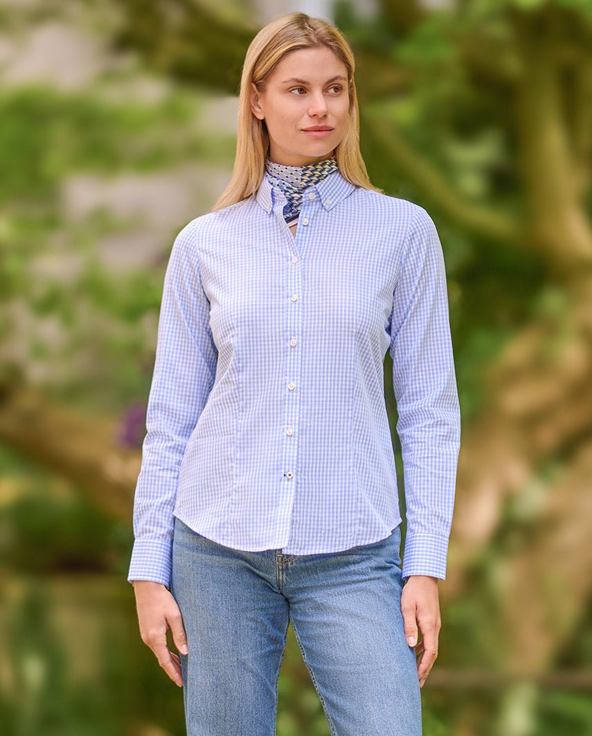 Button - Down Damenbluse „Stella“ im blauen Vichy Karo - Wellington of Bilmore
