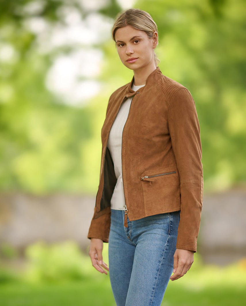 Damen Lederjacke ''Janna'' in cognac im eleganten Biker - Style - Wellington of Bilmore