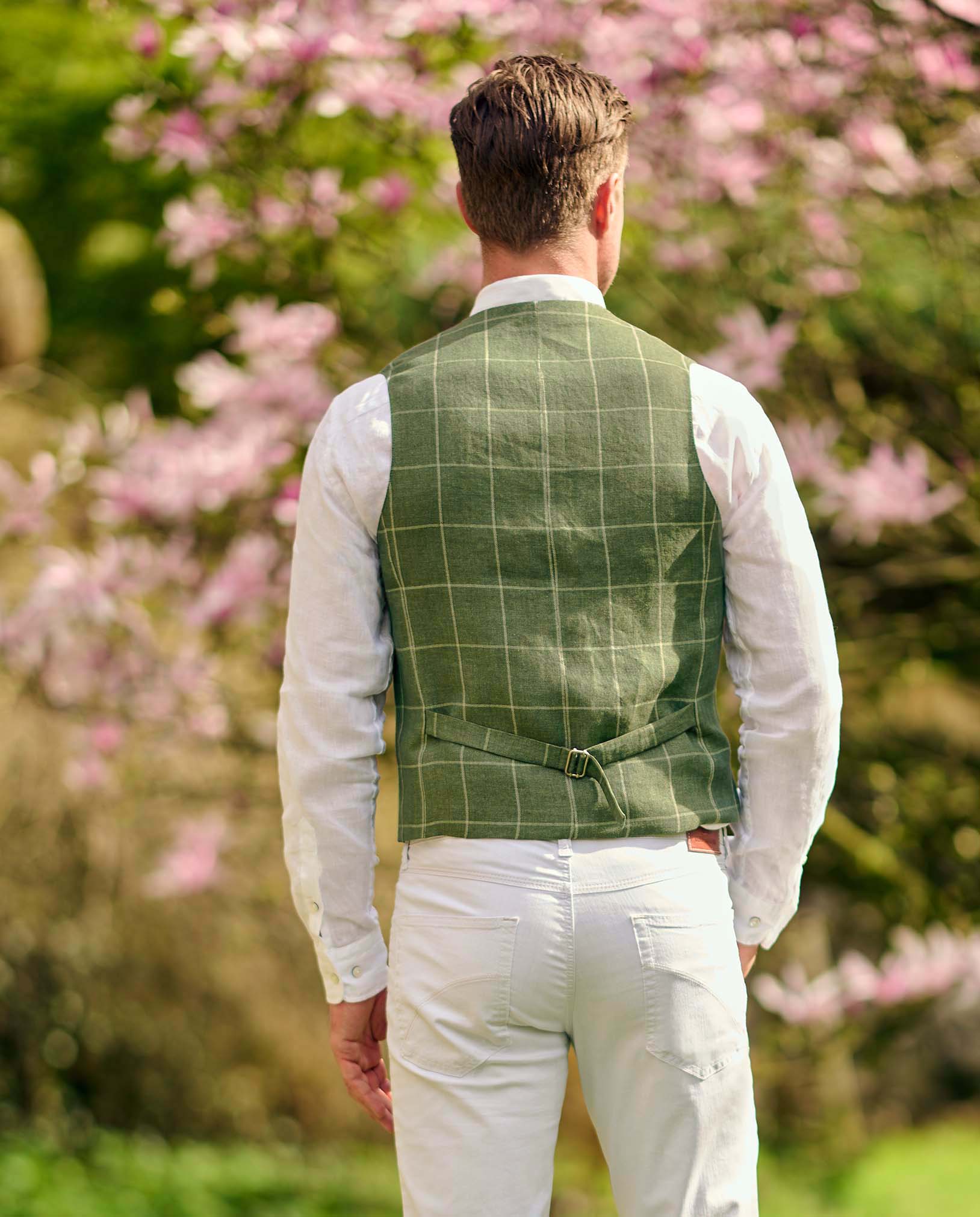 edle Herren Leinenweste ''Wales'' im grünen Fensterkaro - Wellington of Bilmore