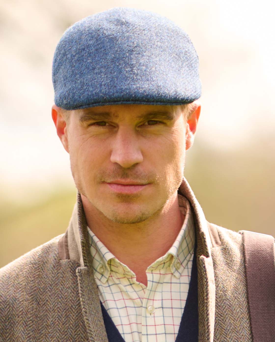 Harris Tweed Mütze "Henry Cap" in blue shadow - Wellington of Bilmore