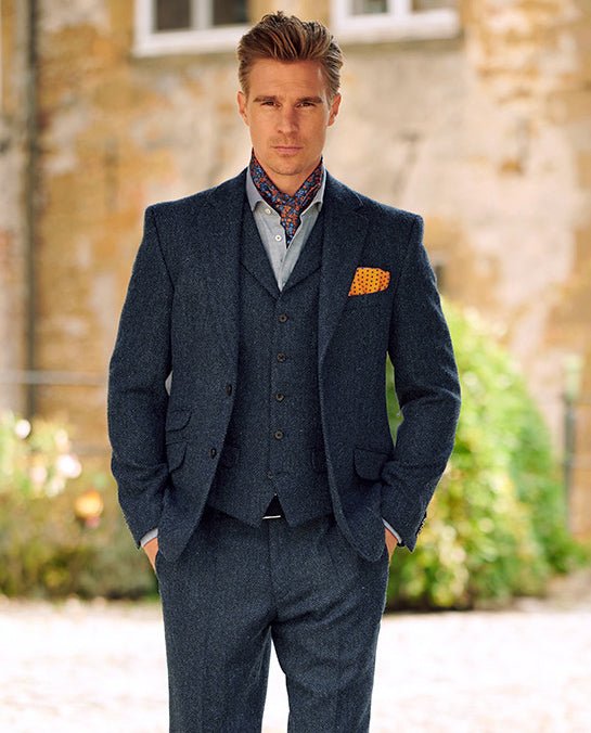 Harris Tweed Sakko ''London'' in blue herringbone - Wellington of Bilmore