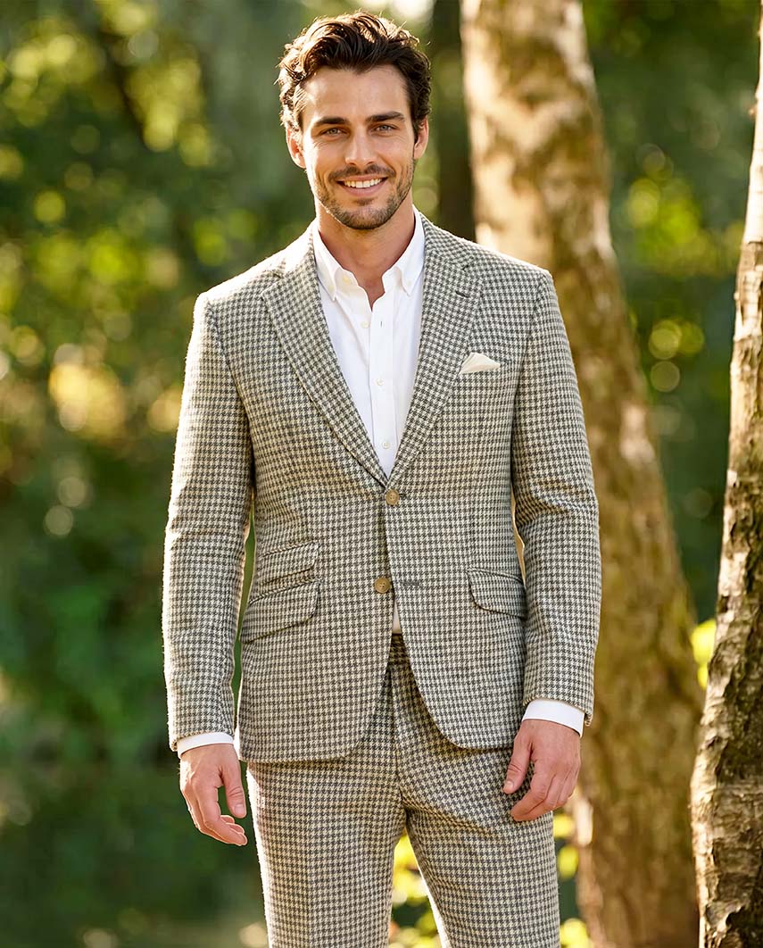Harris Tweed Sakko ''London'' in grey - cream houndstooth - Wellington of Bilmore