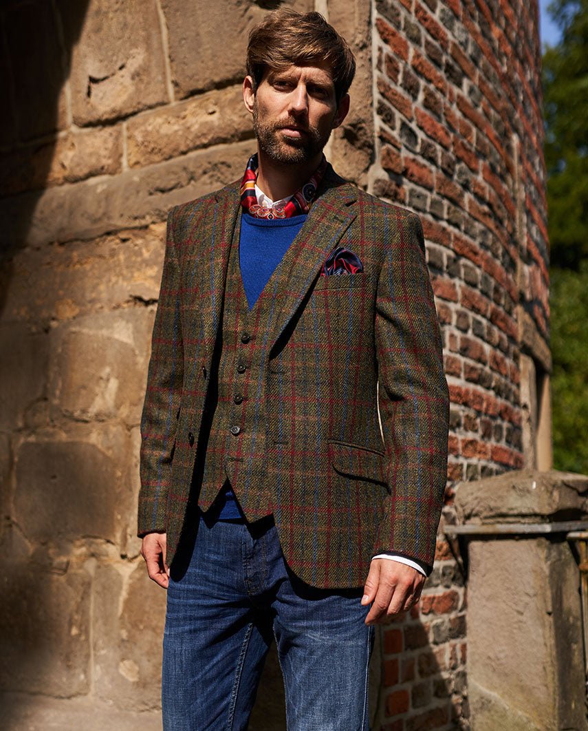 Harris Tweed Sakko ''London'' in red - blue Check - Wellington of Bilmore