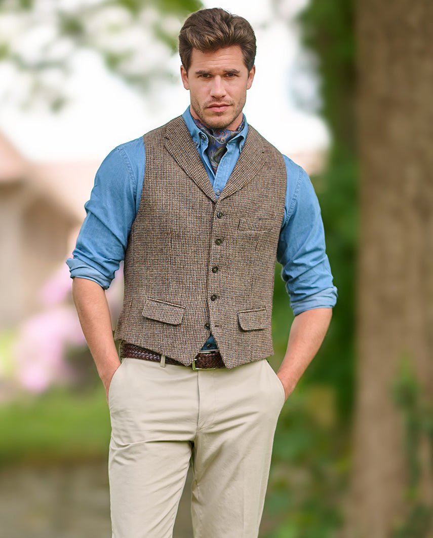 Harris Tweed Weste ''Wales'' in buntem Hahnentritt - Wellington of Bilmore