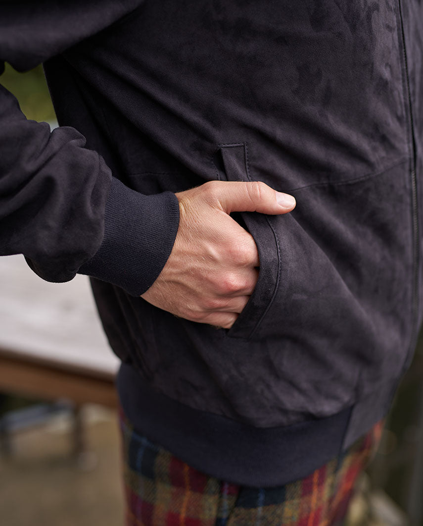 Herren Lederblouson ”Bomber” aus Ziegenvelours in navy - Wellington of Bilmore