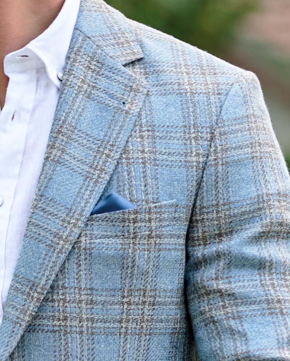 Leichtes Sommersakko ''London'' aus Schurwoll - Mix in light blue check - Wellington of Bilmore