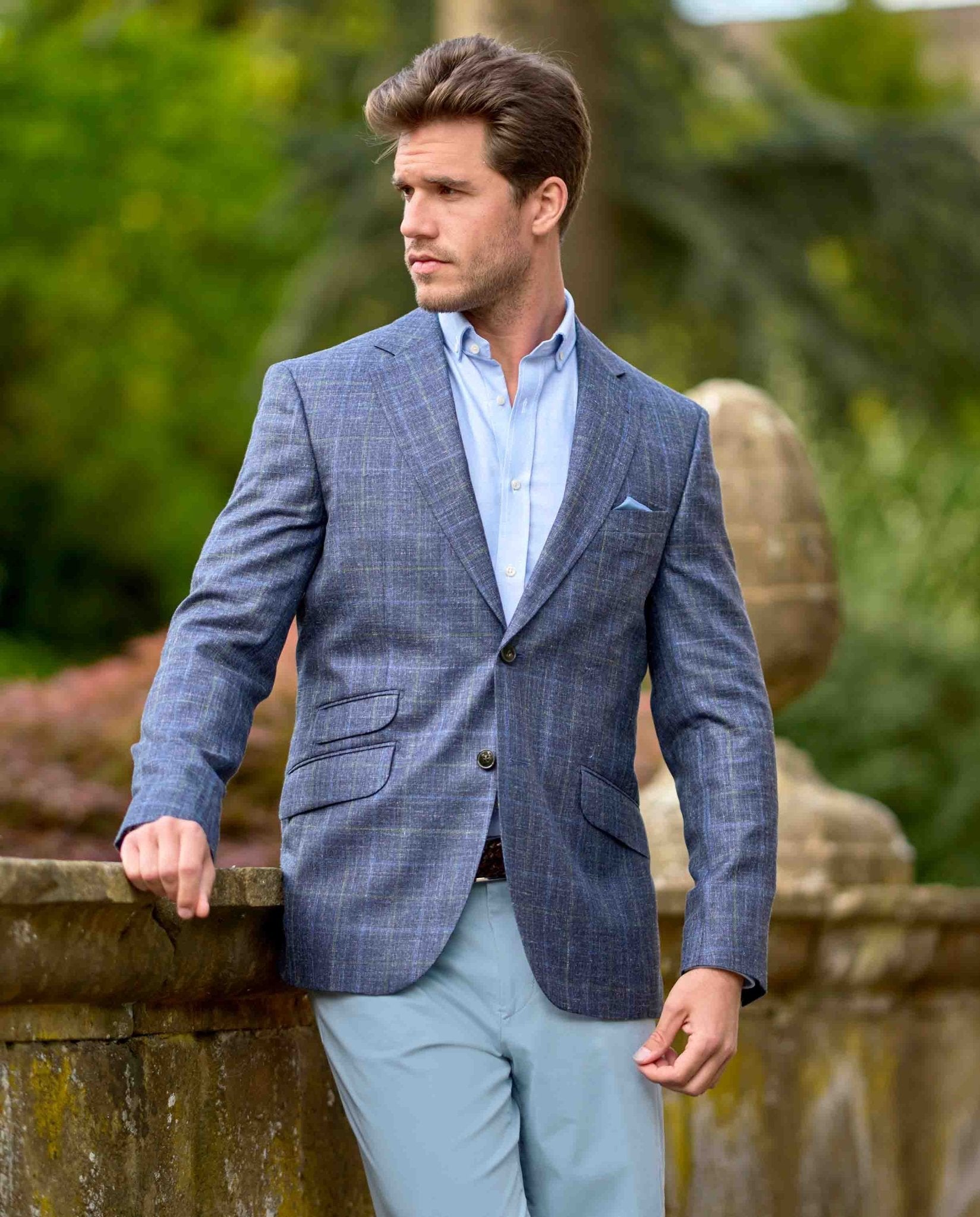 Leichtes Sommersakko ''London'' aus Schurwoll - Mix in navy check - Wellington of Bilmore