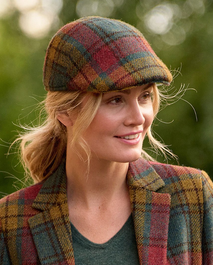 Harris Tweed Mütze "Henry Cap" in colorful Tartan - Wellington of Bilmore