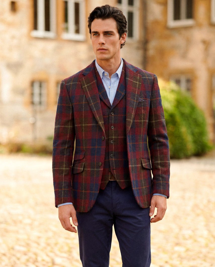 Harris Tweed Sakko ''London'' in berry check - Wellington of Bilmore