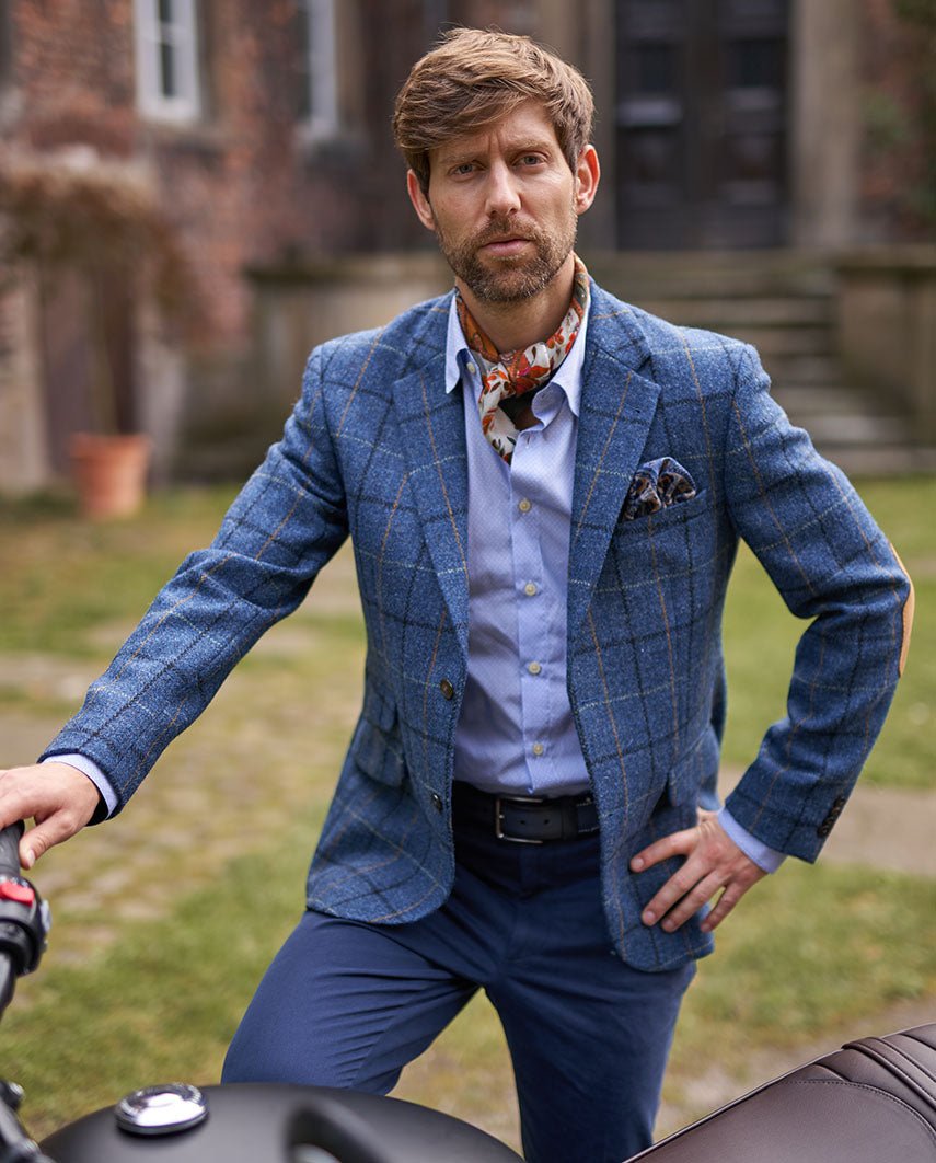 Harris Tweed Sakko ''London'' in blue overcheck - Wellington of Bilmore