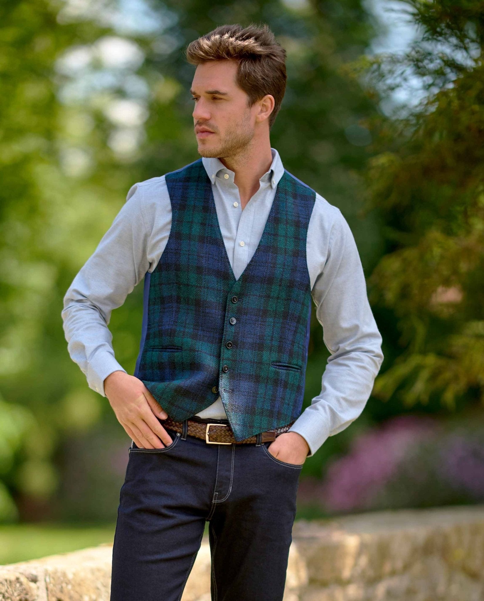 Harris Tweed Weste "Tailor" in blackwatch - Wellington of Bilmore