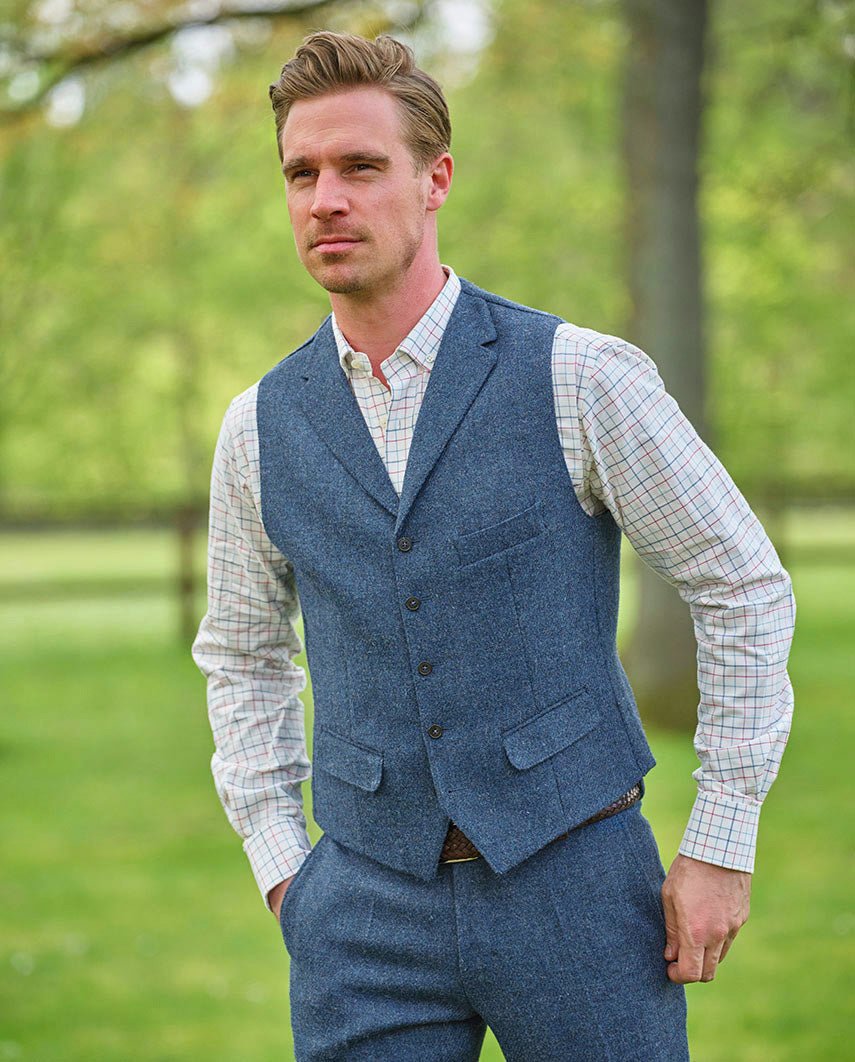 Harris Tweed Weste ''Wales'' in blue shadow - Wellington of Bilmore