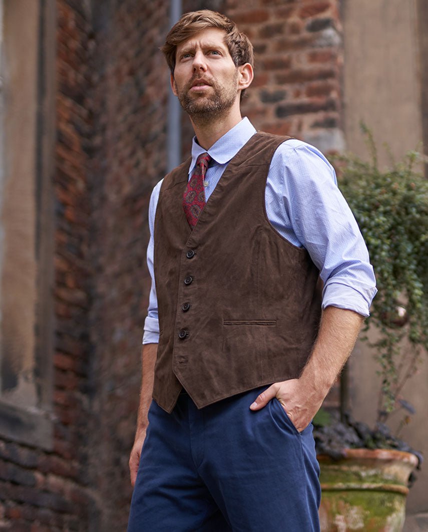 Herren Lederweste ”Tailor” aus super softem Ziegenvelours in braun - Wellington of Bilmore