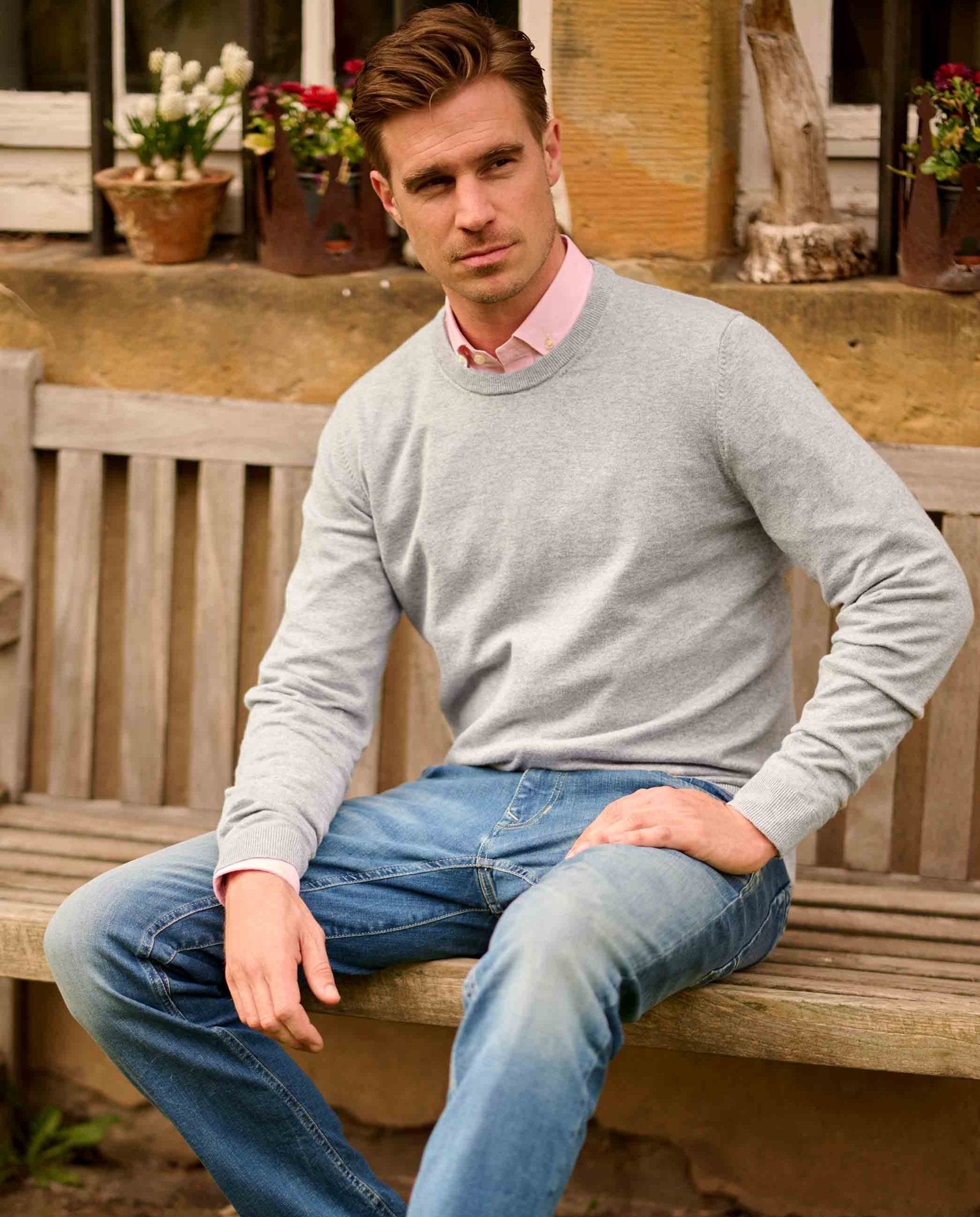 Herrenpullover Rundhals ''Till'' in grau - Wellington of Bilmore