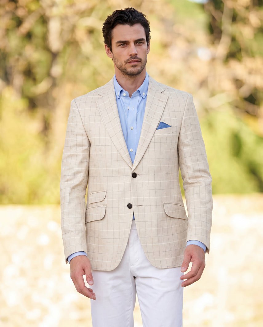Sommersakko ''London SO'' aus Seide in light cream check - Wellington of Bilmore