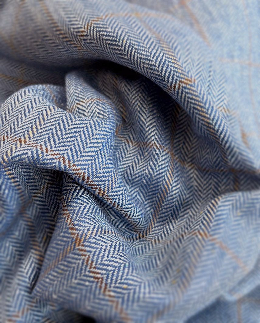 Sommerweste ''Wales'' aus reiner Seide in light blue check - Wellington of Bilmore